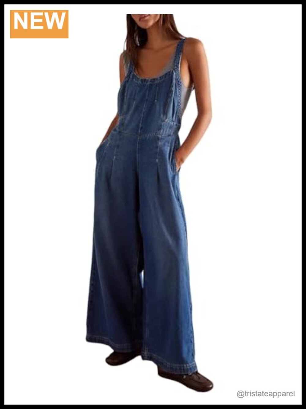 Wide Leg Bib Overalls Cotton Blend Adjustable Straps Side Pockets
